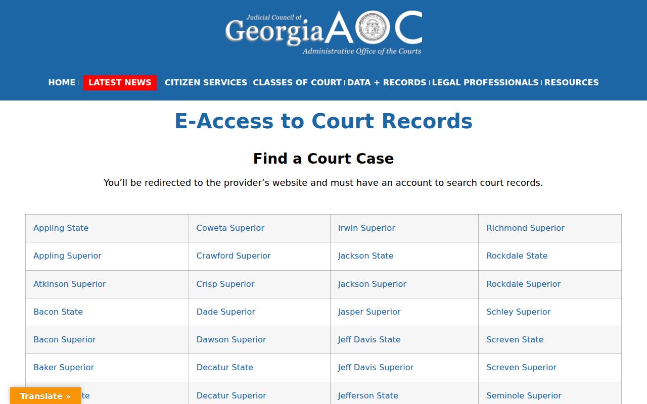 Atlanta public records access through Georgia Courts E-Access