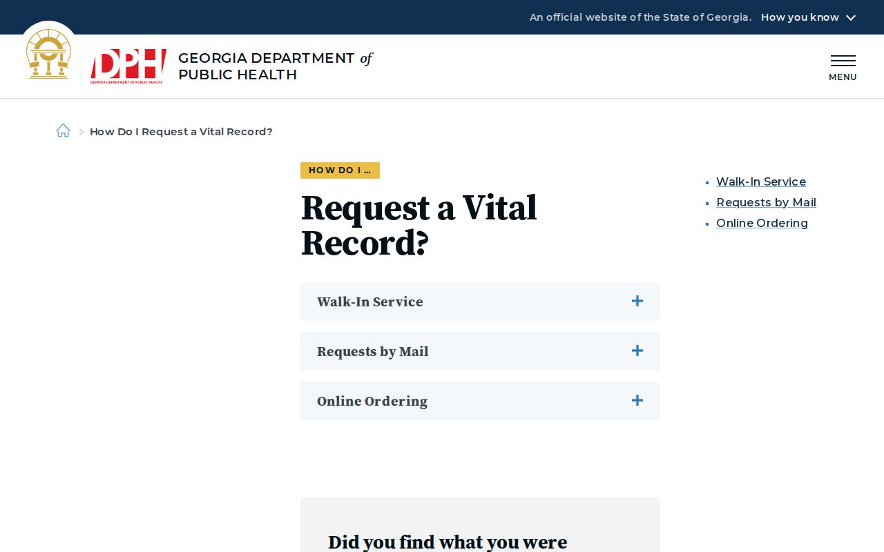 Atlanta public records options on the Georgia vital records page