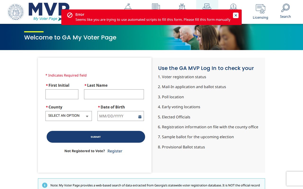 Atlanta voter registration records login on Georgia My Voter Page